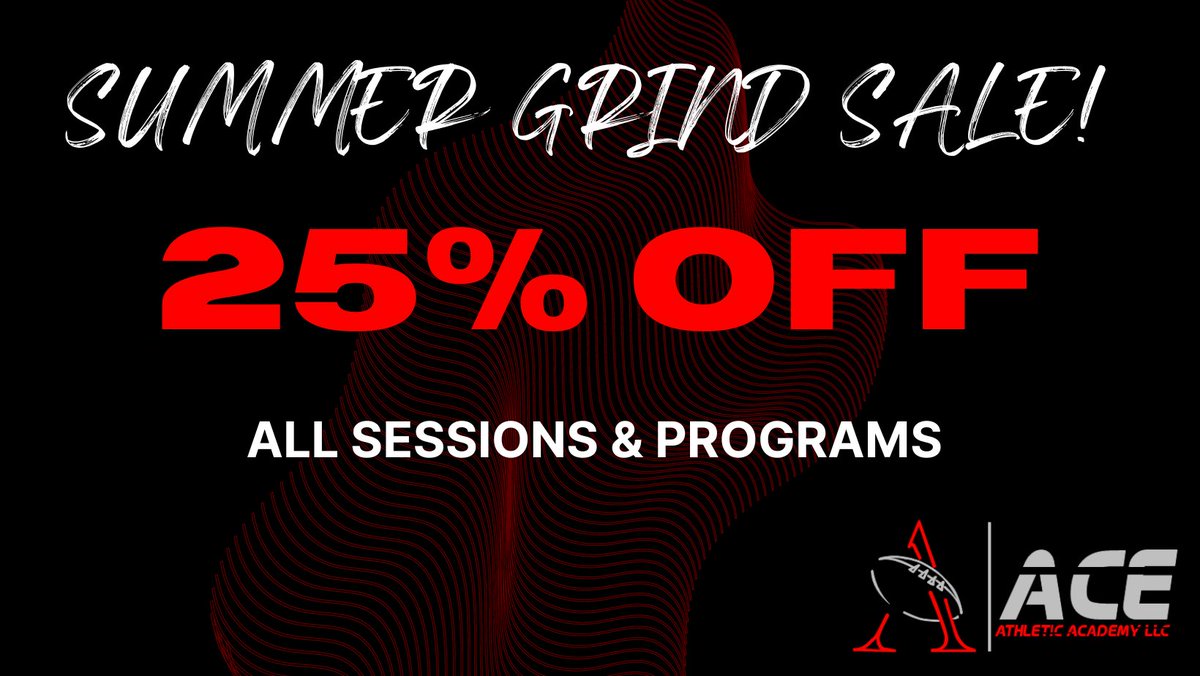 ACEAthlAcademy's tweet photo. The #SummerGrind starts now and all of our training sessions & programs are 25% OFFโ๏ธ
Offer ends: June 30, 2022
Visit our website to register
https://t.co/HNaVVKcub0
#SummerGrind #ACEMentality #aceathleticacademy #sportstraining #sportsperformancetraining https://t.co/QYyqQaCJnl