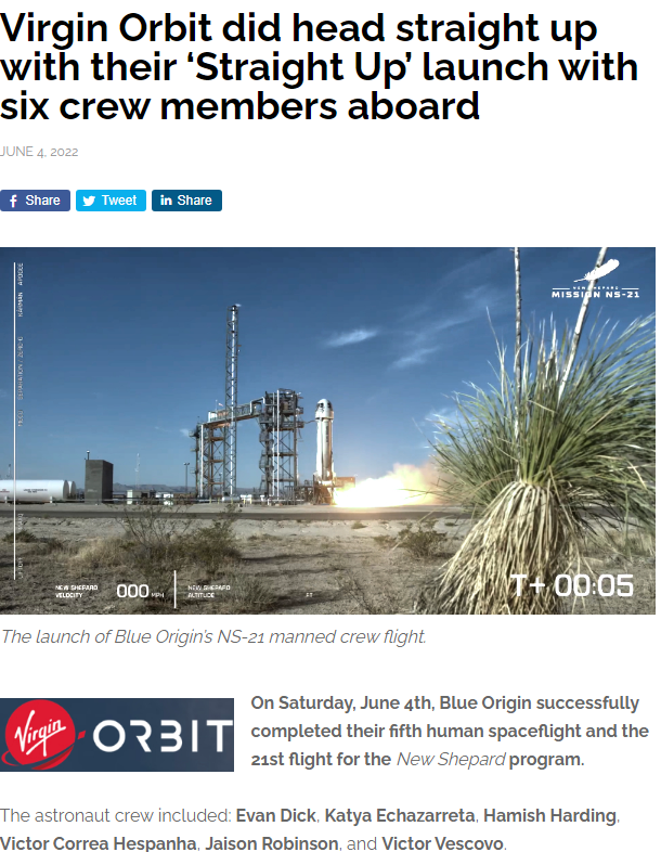 🚨 ÚLTIMA HORA |  RICHARD BRANSON VUELVE A LANZAR ASTRONAUTAS

El multimillonario británico propietario de la compañía Virgin Orbit ha lanzado a 6 miembros al espacio abordo del cohete New Shepard de Blue Origin. 
(O eso entiendo yo... ¿Habrá robado el cohete?)