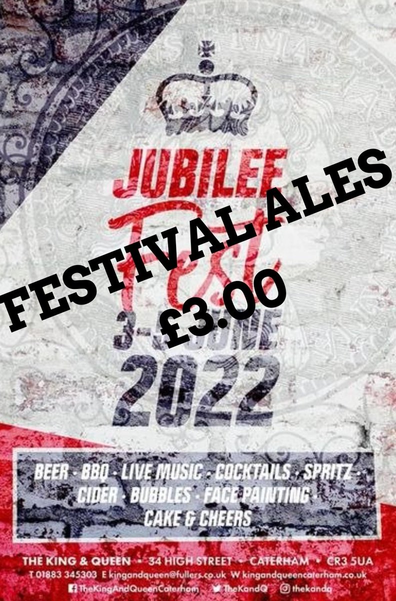 To finish off a great 3 days of our festival, pop down and help drink us dry. £3.00 on all festival ales all day. I have set up some tables and chairs inside the marquee to keep warm and dry! Join us #jubilee #fullers #realales #CAMRA