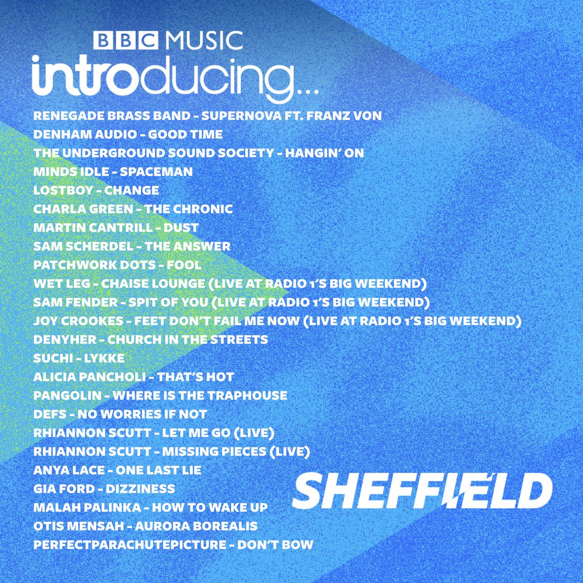 BBC Sheffield (@bbcsheffield) on Twitter photo Another show packed with talent from the local area curated by <a href="/MrCarlisle/">Luke Carlisle</a>
Music from <a href="/renegadebrass/">Renegade Brass Band</a> <a href="/pppband/">Perfectparachutepicture</a> <a href="/anyalace/">Anya-Lace</a> <a href="/DenhamAudio/">Denham Audio</a> <a href="/weare_TUSS/">The Underground Sound Society</a> @Mindsidleband @thatbandlostboy <a href="/gia__ford/">Gia Ford</a>
If you've got great tunes, you know what to do...
Upload here: bbc.in/3xjUhMA Another show packed with talent from the local area curated by <a href="/MrCarlisle/">Luke Carlisle</a>
Music from <a href="/renegadebrass/">Renegade Brass Band</a> <a href="/pppband/">Perfectparachutepicture</a> <a href="/anyalace/">Anya-Lace</a> <a href="/DenhamAudio/">Denham Audio</a> <a href="/weare_TUSS/">The Underground Sound Society</a> @Mindsidleband @thatbandlostboy <a href="/gia__ford/">Gia Ford</a>
If you've got great tunes, you know what to do...
Upload here: bbc.in/3xjUhMA