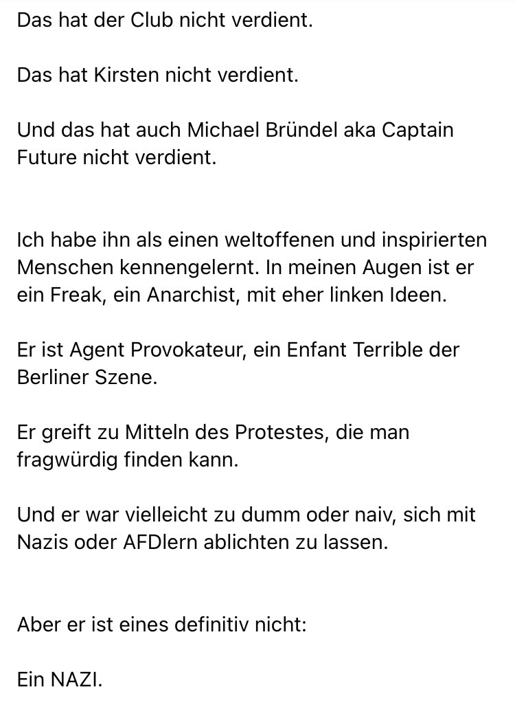 DenkenGerade's tweet photo. Der Veranstalter der „Mystic Rose“ im #KitKat zieht das Booking von Michael Bründel aka Captain Future zurück.

Das ist gut.

Die Begründung sowie weitere Aussagen des KitKats sind in unseren Augen aber höchst problematisch - dazu posten wir noch eine ausführliche Einschätzung. https://t.co/2PJsGRhpji