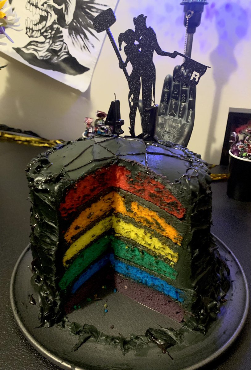 PetitUnEtChaton's tweet photo. Daddy (@FlashFlood81) and I made an epic cake for his birthday too…I’m pretty proud of how it turned out. I haven’t baked in years and years and he’s never baked a cake before. #gothpride #gaypride #alwaysqueer https://t.co/5XNC0KHol2