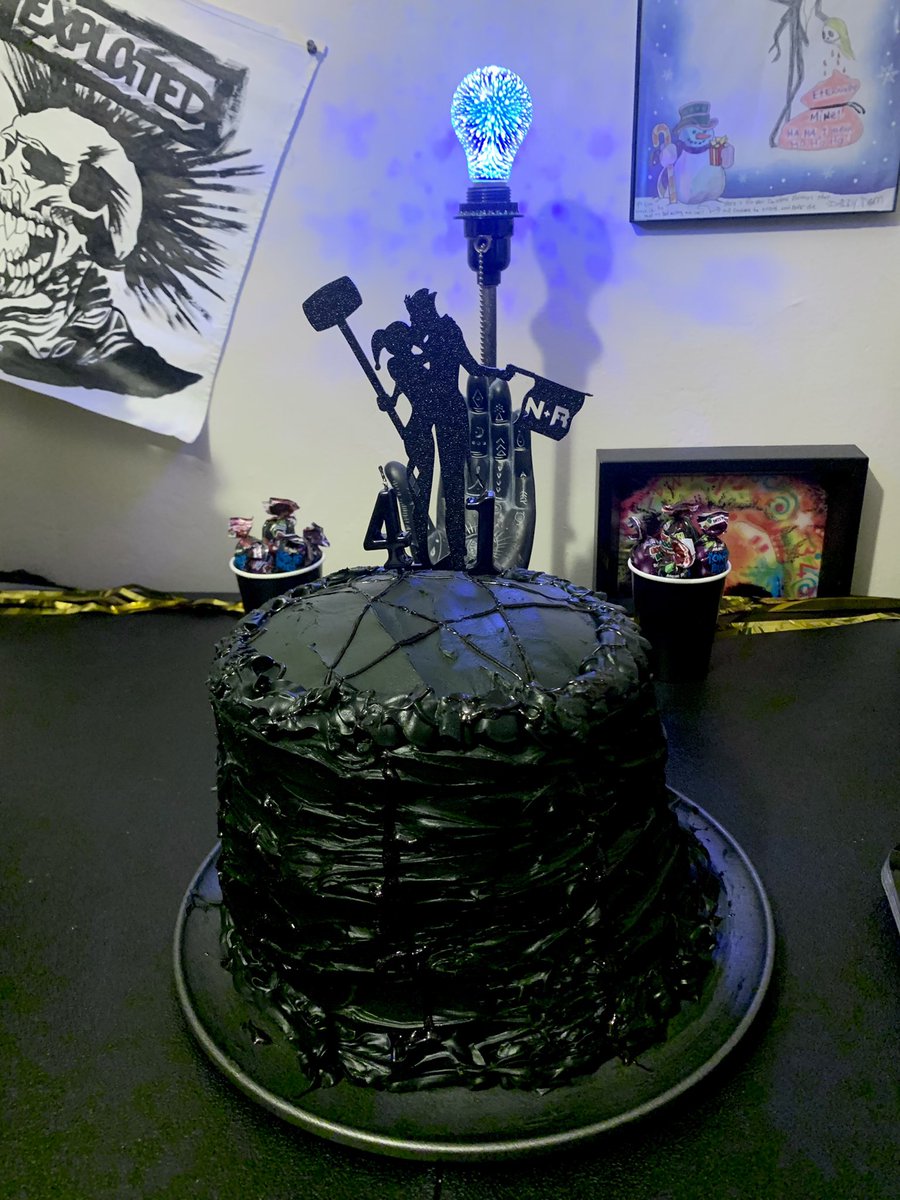 PetitUnEtChaton's tweet photo. Daddy (@FlashFlood81) and I made an epic cake for his birthday too…I’m pretty proud of how it turned out. I haven’t baked in years and years and he’s never baked a cake before. #gothpride #gaypride #alwaysqueer https://t.co/5XNC0KHol2