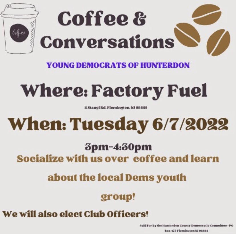 YoungDems_HCYD's tweet photo. High school students interested in learning about our group are invited to  Coffee &amp; Conversation at Factory Fuel this Tuesday June 7 from 3-4:30pm https://t.co/S4uibysw6N