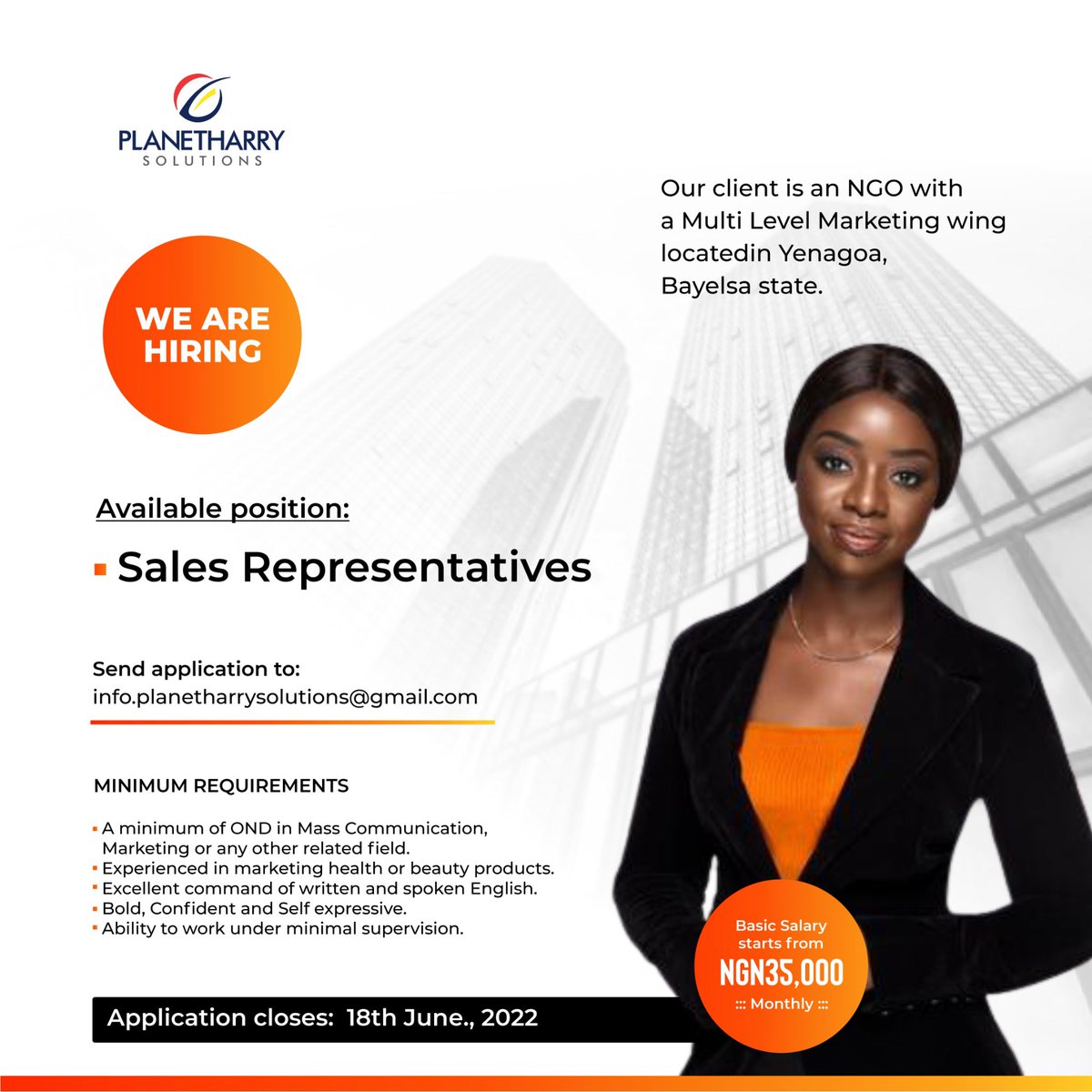 1Porbenihere's tweet photo. We are hiring experienced personnel for our clients in Yenagoa Bayelsa state.

Check the flyer for details and instructions.

#Planetharry https://t.co/AKY012HbpJ