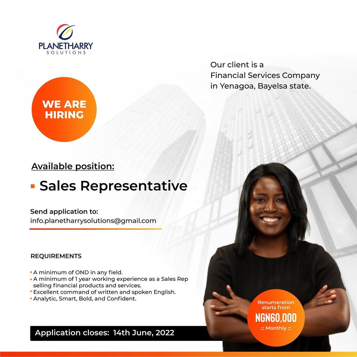 1Porbenihere's tweet photo. We are hiring experienced personnel for our clients in Yenagoa Bayelsa state.

Check the flyer for details and instructions.

#Planetharry https://t.co/AKY012HbpJ
