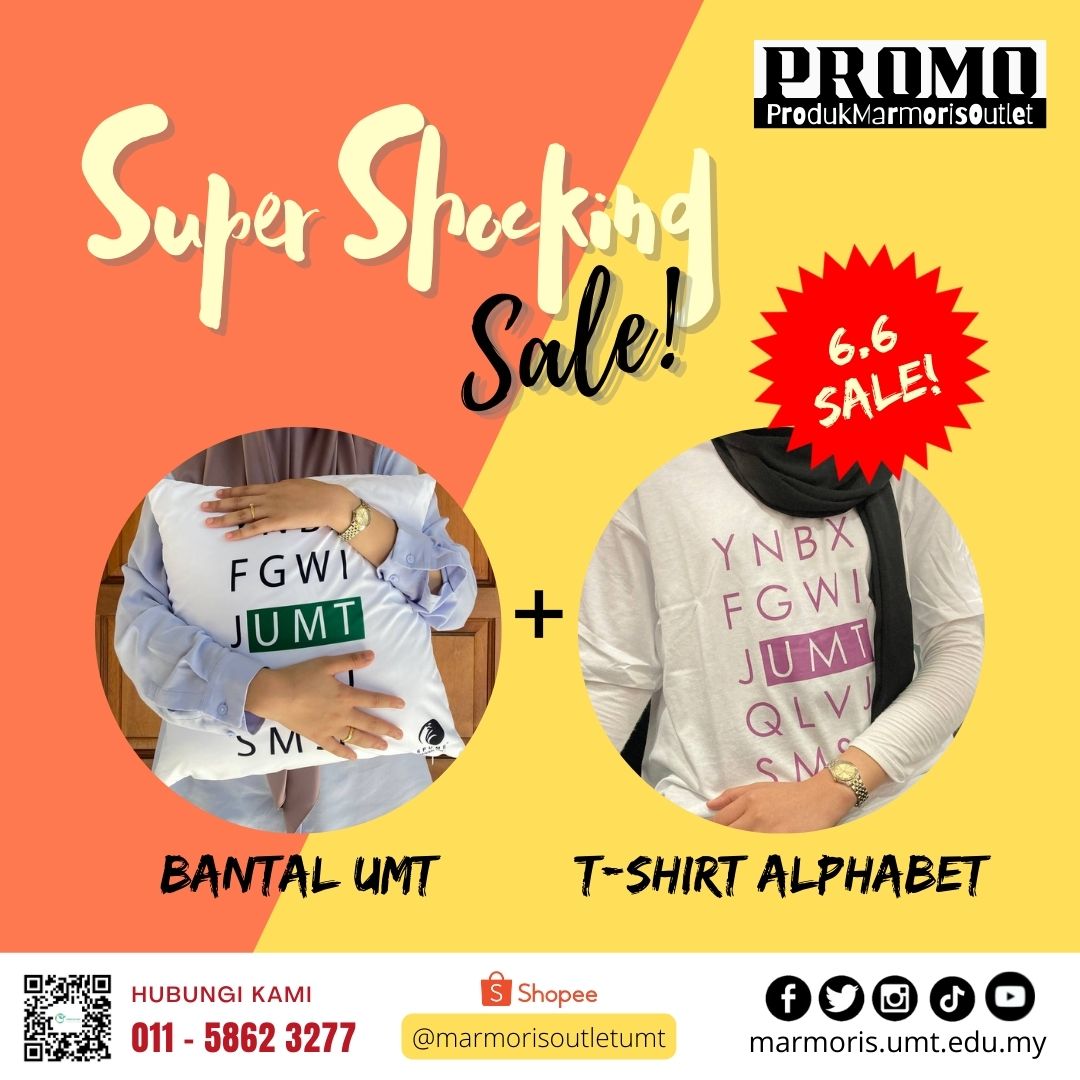 IcreateU's tweet image. SUPER SHOCKING SALE❗❗❗

Bantal UMT+T-shirt Alphabet
Combo Price: RM60 SAHAJA (N/p RM 69.80)
Pembelian boleh dilakukan pada jam 12:00 malam ini di Marmoris Outlet😍

Layari marmoris.umt.edu.my untuk maklumat lanjut😊

#icreateUMT #UMTincomeCreator #UMTsohor