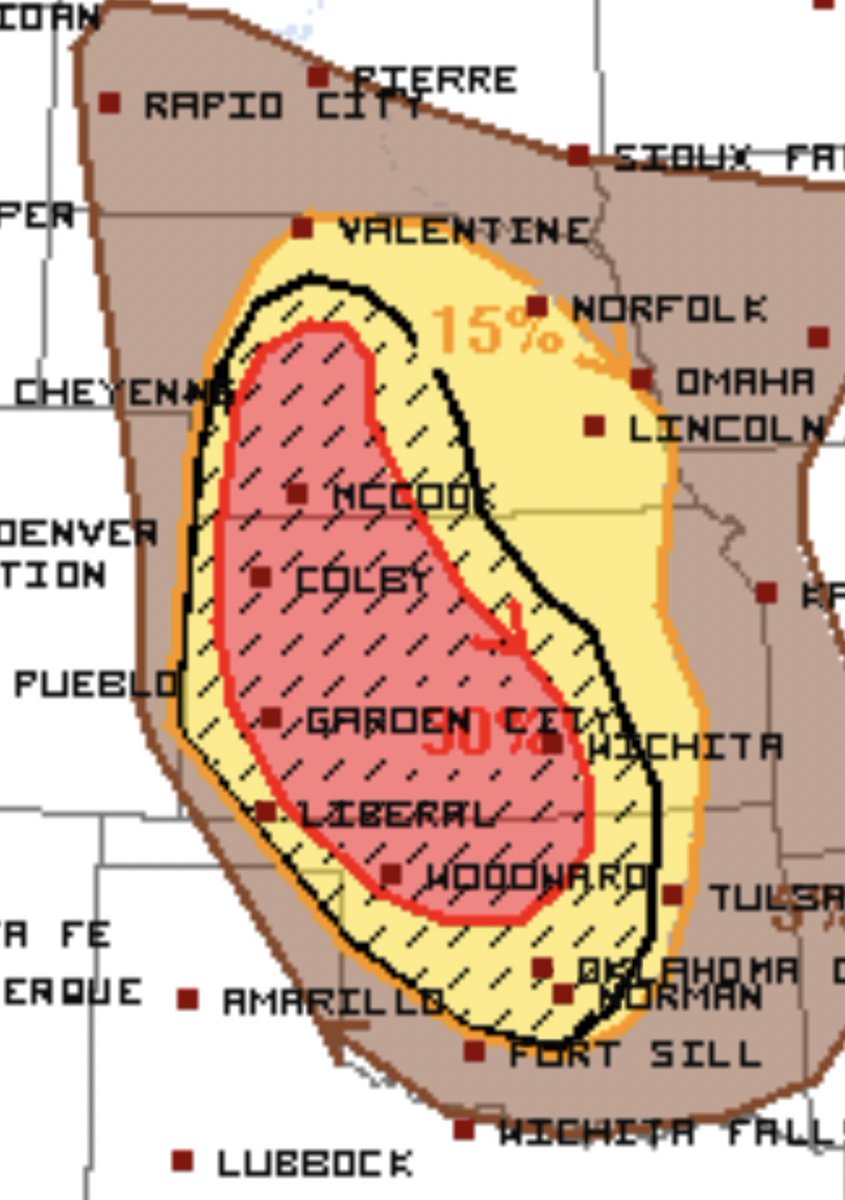 Storm Prediction Center has upgraded to enhanced risk from southwest NE through western KS into northern OK today, mainly fir the threat of very large hail and damaging wind. I will not yet be chasing this session as I am fixing my car and other things, but back soon. Good luck
