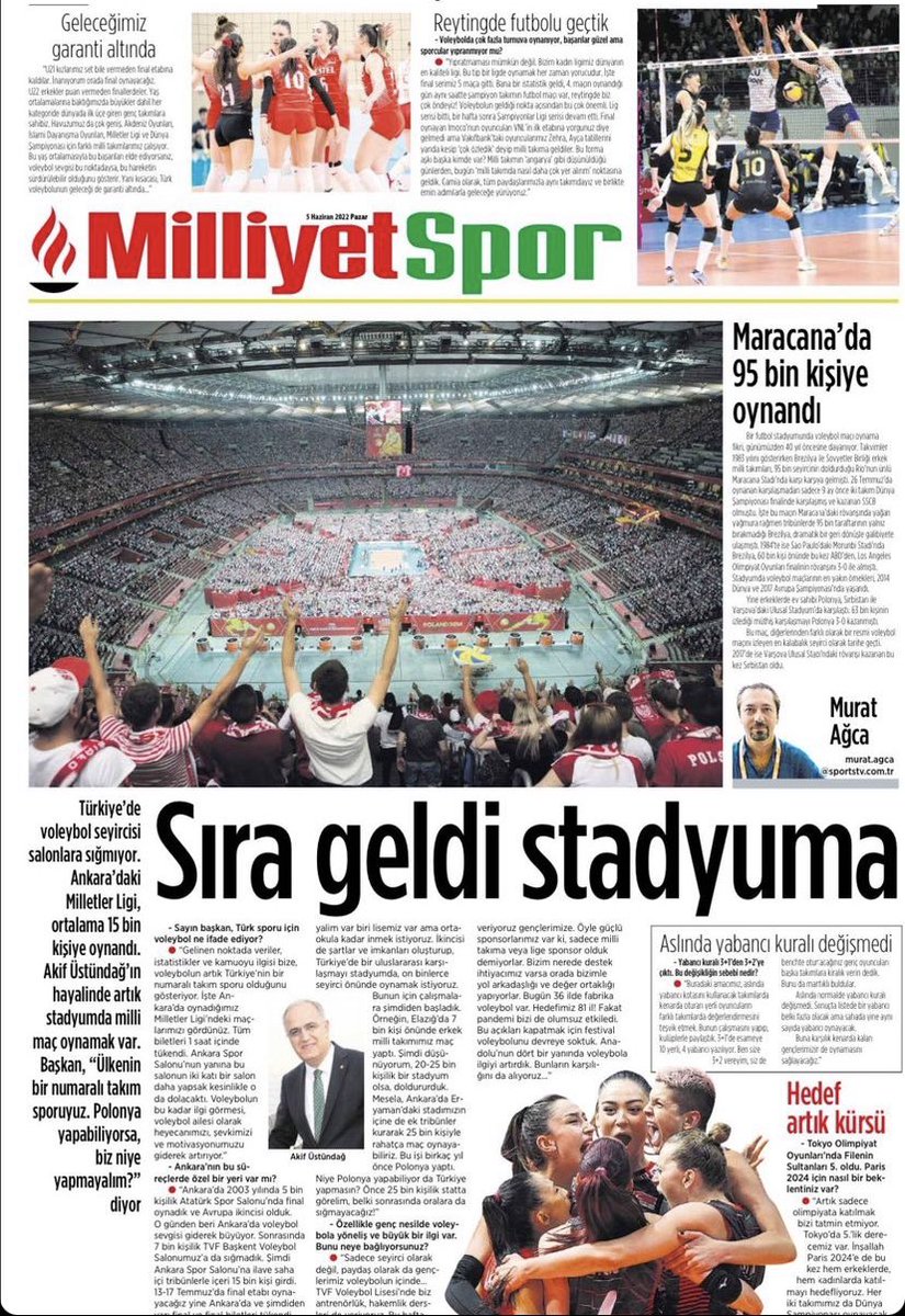Voleybol Federasyonu Başkanı Mehmet Akif Üstündağ, “Salonlara sığmıyoruz, maçlarımızı statlarda yapmak istiyoruz” demiş.
Sizce haklı mı? Voleybol statlara taşınmalı mı?
<a href="/TVForgtr/">Türkiye Voleybol Federasyonu</a> <a href="/agcamurat/">Murat Ağca</a>