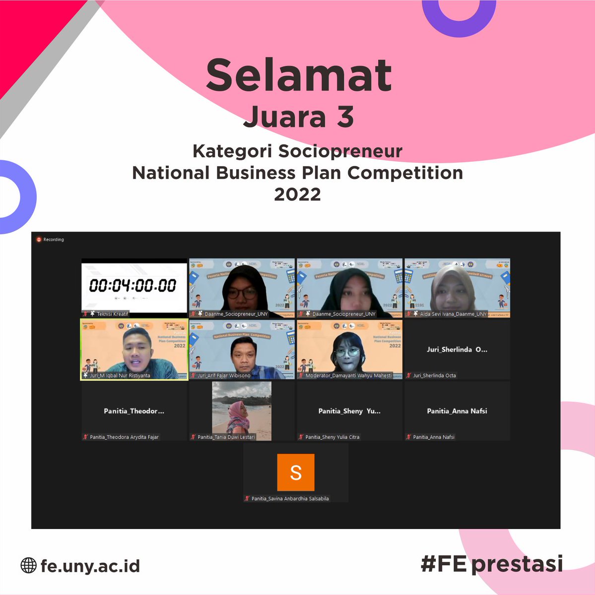 febunyofficial's tweet photo. Tim FE UNY dari D4 Akuntansi angkatan 2020, yaitu Aida Sevi Ivana, Meilia Dewi Fauziah, dan Mitra Kusrina Angelina, meraih Juara 3 National Business Plan Competition 2022 kategori Sociopreneur dibimbing dosen Rudi Prasetya Timur, S.E., M.Acc.
#FEprestasi #FEbright #FEUNY https://t.co/neVhR6q3zy