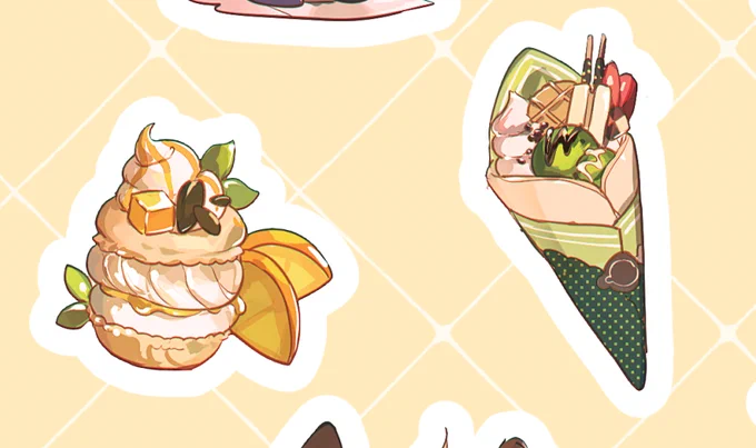 I was craving for sweets while drawing so we have these LMAO If possible I rll want to make a sticker sheet just for tiny desserts o(-( 