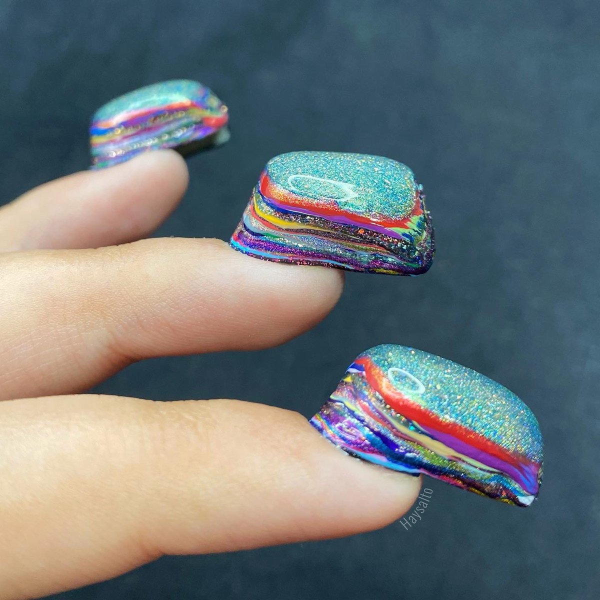 haysalto's tweet photo. Itโs the 6 year anniversary of @nailogical โs iconic polish mountain climb! To celebrate, I climbed a 104 layer mountain of my own, created using every single @holotaco polish ever released (as of last Wednesday)! ๐ป๐ฟ๐ฎ๐
๐ผ #6yearsofpolishmountain #polishmountain #holotaco https://t.co/j9C11F9Pvh