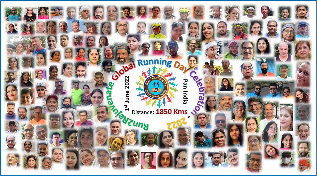 Run2Rejuvenate's tweet photo. We, the *Run2Rejuvenate* family set a target to Run/Walk  minimum 1622 Kms (derived from the date 01-06-2022 = 1-6-22= 1622) on Global Running Day to celebrate it in a style. 233 of us peomised 1852 Kms. However, 190 of us could make time and clocked 1850 Kms. WE ARE THE BEST. https://t.co/qPVOWl7k14
