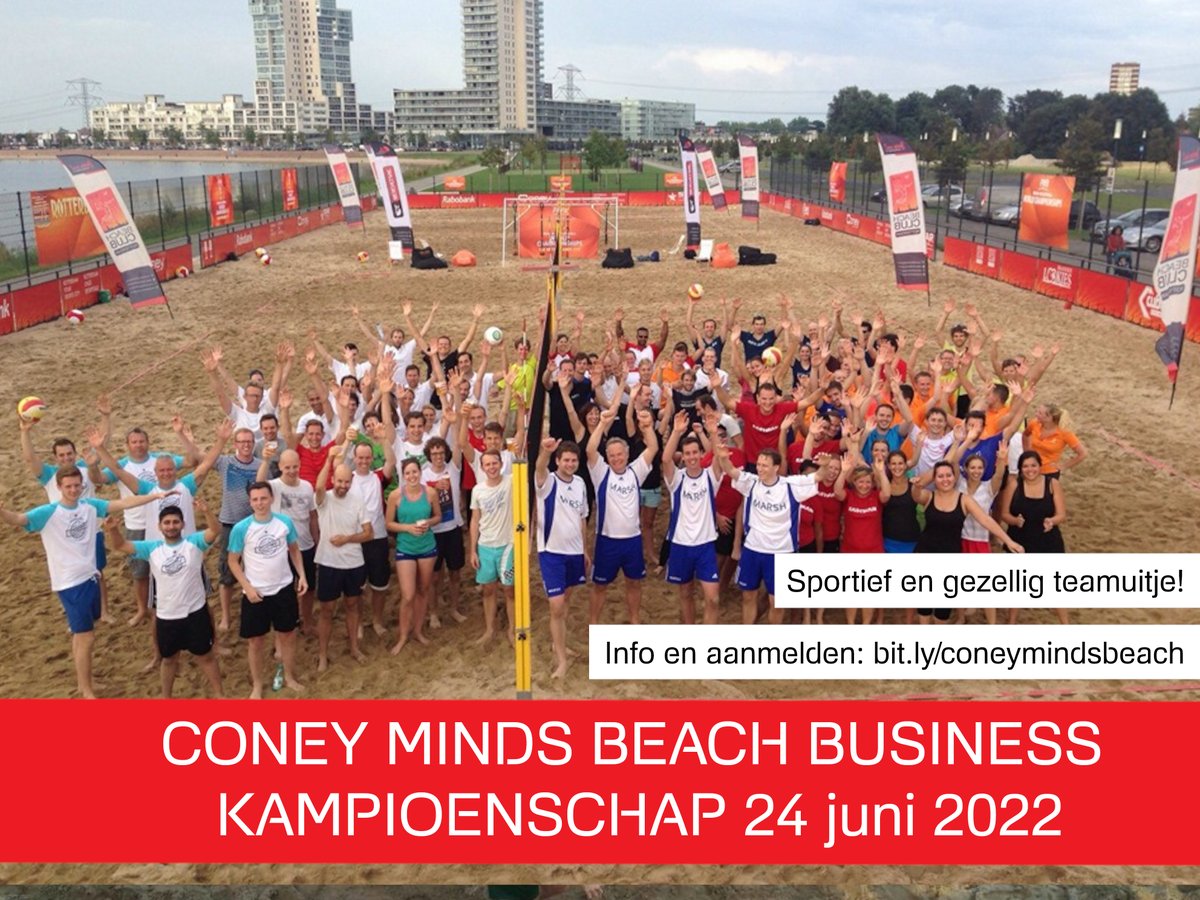 Het <a href="/ConeyMinds/">Coney Minds</a> Beach Business Kampioenschap is terug!! Dé gezellige, sportieve activiteit met collega's, vrienden en relaties

Vrijdag 24 juni vanaf 1730 uur! Inloop, clinic, 4x4 kampioenschap!

Doe je mee? Regel snel je team! Meer info en inschrijven: beachclubrotterdam.nl/.../coneyminds…