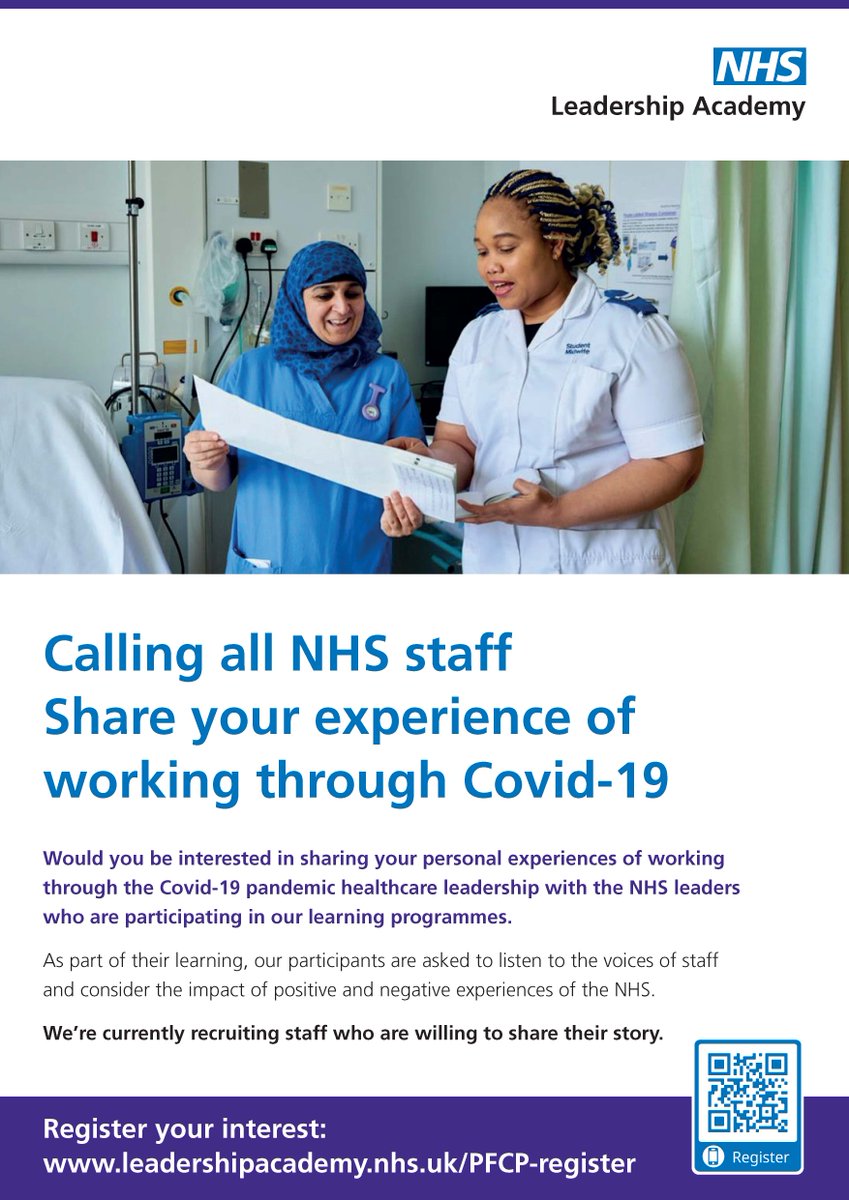 We want to hear your experience! Shape future leadership by sharing your experiences of working for the NHS during the COVID-19 pandemic. Get involved here: ow.ly/hBZi50Jjriw