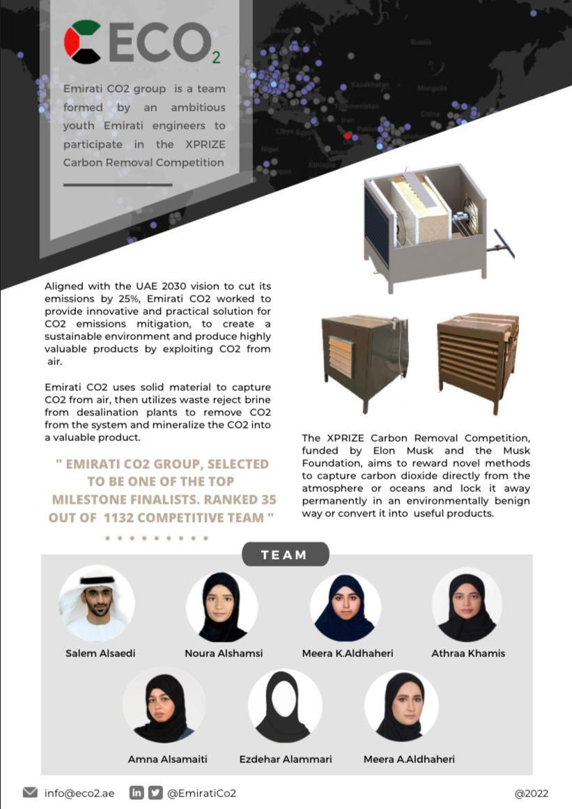 EmiratiCO2's tweet photo. Meet our ambitious Emirati team, 35 top-ranked in the @XPRIZE #CarbonRemoval competition 2022! 

We are always committed into contributing to the UAE 2030 vision and taking part of the sustainable future 🇦🇪🌍 https://t.co/ZxDmr66Bsz