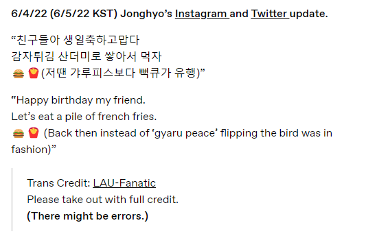 LAUFanatic's tweet photo. 220605 Jonghyo's Instagram and Twitter post.
#LAU #LUKUS #LU4US #Jonghyo #KimJonghyo #종효 #김종효
https://t.co/tEJBvZJiIt
https://t.co/OPpM8ftVt2 https://t.co/1OYWaVEFA4