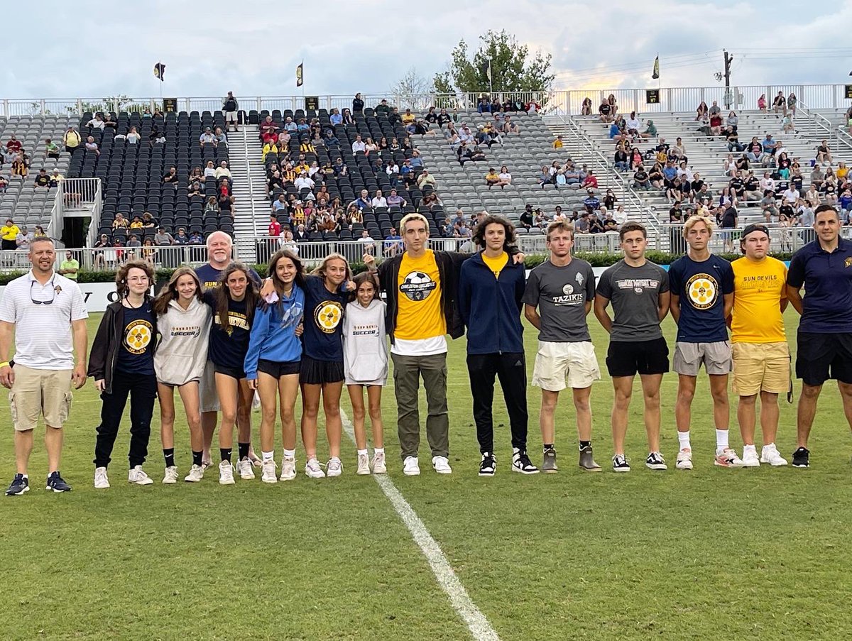 chascollegiate's tweet photo. Blue &amp; gold filled the stands at @CHSBatteryUSL last night…thank you to everyone who joined us in celebrating our Varsity Girls and Boys Soccer teams! #statechamps @SCISASoccer #singleasoccer @CCSsundevils https://t.co/xAT77VISDs