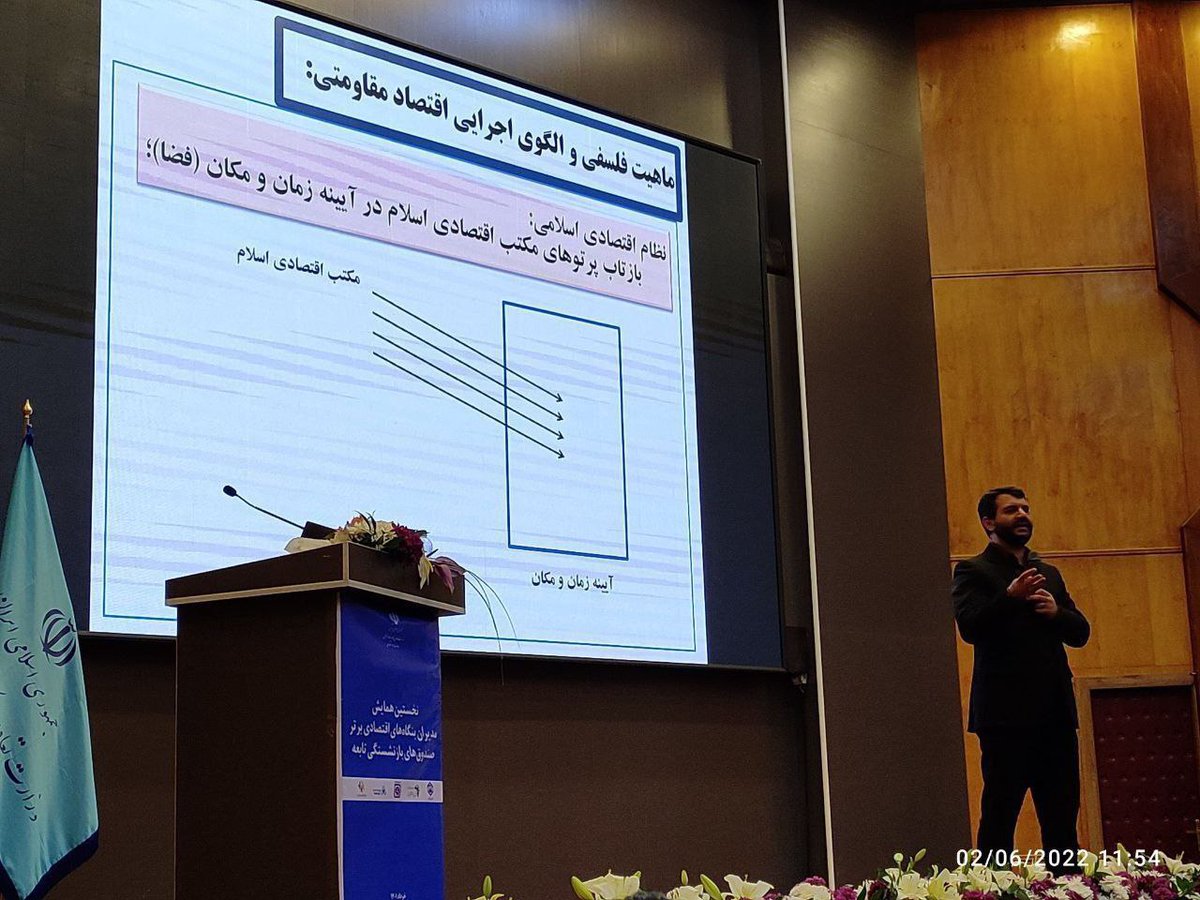 mahdigholampoor's tweet photo. وزیر رفاه دولت جمهوری اسلامی ایران در حال توضیح بازتاب پرتو های مکتب اقتصادی اسلام در آیینه زمان و مکان (فضا) https://t.co/RH6GjOx3Bm