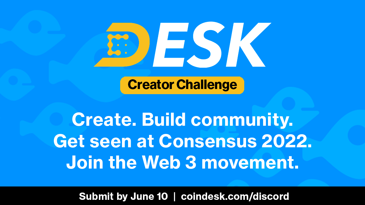 CoinDesk's tweet photo. Round Three of #DeskCreator Challenge is underway. 

After all winners are selected, our #DESKCreator panel @NTBro, @RillaGuy, @jnthnvctr, @starpause, @krista_kim and @Crypto33Miggy will select 25 for the #Consensus2022 NFT Gallery.

Get yours in: https://t.co/AWNX8YNqdb https://t.co/wUL8L9eIji