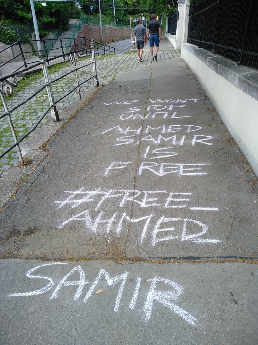 Ahmed will have a court session tomorrow. We left a reminder in front of the Egyptian Embassy in Vienna that we didn't forget about him. We won't stop until Ahmed is free
#ahmedsamirsantawy
#free_ahmed_samir
#الحرية_لأحمد_سمير