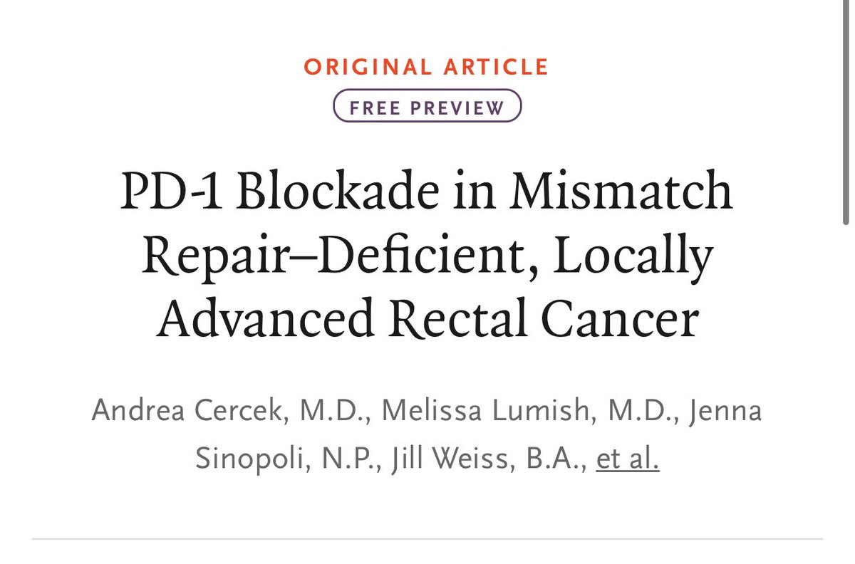 Unbelievable data presented by <a href="/AndreaCercek/">Andrea Cercek</a> with 100% CR for MSI rectal cancer with dostarlimab. No surgery, no chemo, no radiation and NO CANCER! Congrats you all! <a href="/AndreaCercek/">Andrea Cercek</a> <a href="/LumishMelissa/">Melissa Lumish MD</a>, Luiz Diaz and <a href="/MSKCancerCenter/">Memorial Sloan Kettering Cancer Center</a> team! <a href="/OncoAlert/">OncoAlert</a> #asco22