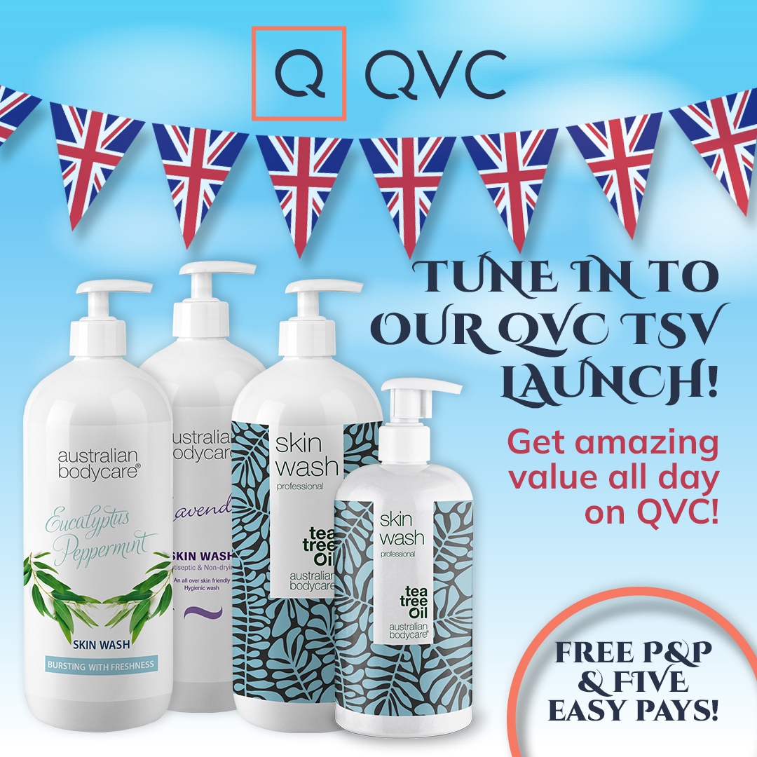 AustralianBodyC's tweet photo. Tune in to our QVC TSV throughout the day TODAY for sensational offers on our iconic skin wash with FIVE Easy Pays AND FREE P&amp;P over the Queen's Jubilee weekend! 🌱👩🙎‍♂️👨‍👦 #australianbodycare #teatreeoil #beauty #skincare #qvc #qvcuk #qvcbeauty #qvcoffers #tsv #qvctsv #easypays https://t.co/kqUzuI1wj4