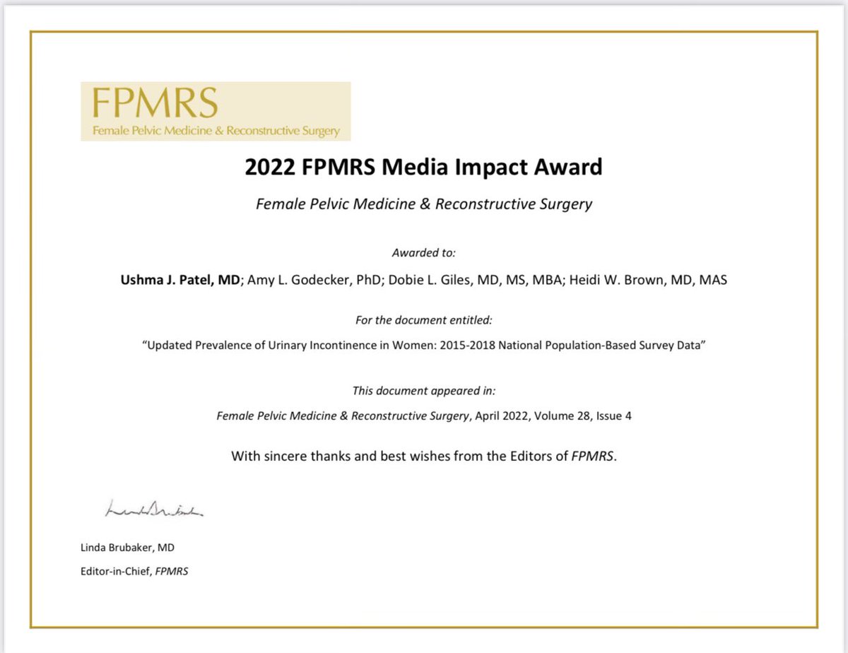 heidiwbrown's tweet photo. So proud of my soon-to-be fellow, Dr. Ushma Patel, for winning this award! @DobieGiles @WiscObGyn @FPMRS @Ushieee19 https://t.co/YnY4lOZUEx