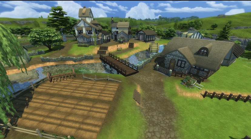 xobagelxo's tweet photo. Our current work in progress is a Medieval style village! This build is FAR from being done, but I’m pretty excited about this one. I’ll be working on it Monday at 12pm CST on Twitch! 💚 #TheSims4 #ShowUsYourBuilds #Sims4 #Sims4Builds #WorkInProgress #Medeval https://t.co/3dvccgJseQ