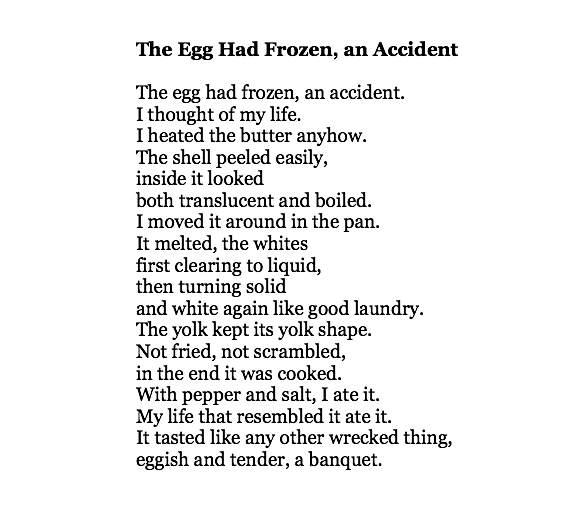 Bring this poem by Jane Hirshfield with you to Sunday brunch: