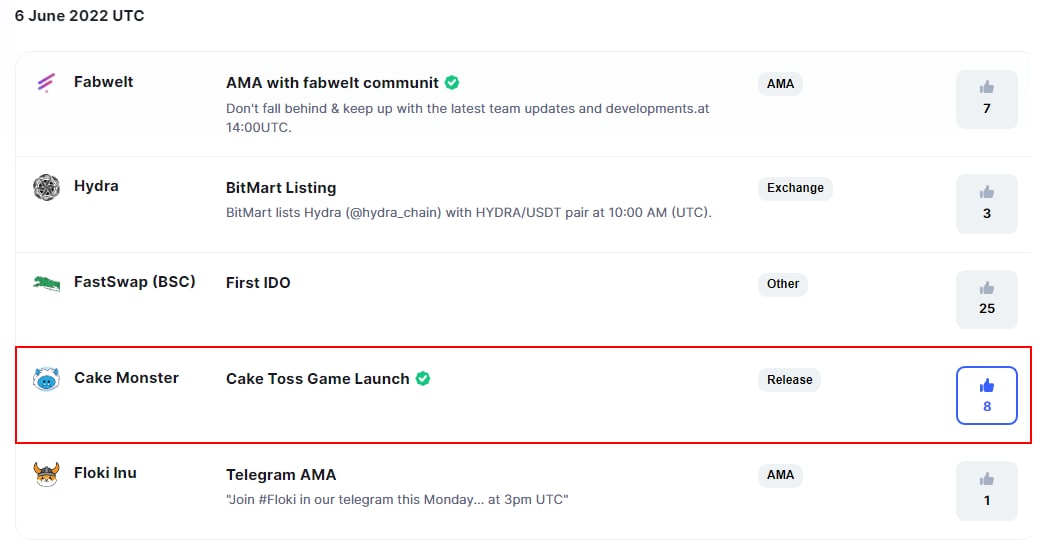 Whoever can, if you see this tweet please give our Cake Toss Release Event on CoinMarketCap a vote ❤️🎂 #TheBeastOfBSC $MONSTA 

coinmarketcap.com/events/