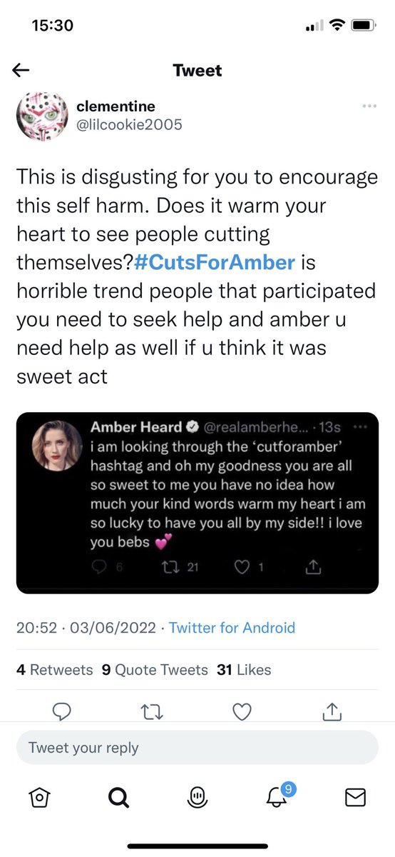 danishurey's tweet photo. TW:

What else can you expect from a manipulative horrible person, she is encouraging people to self harm, what a disgusting excuse of a human, anyone jumping on this “trend” needs serious help. #amberheard https://t.co/Fp8DBzlBmf