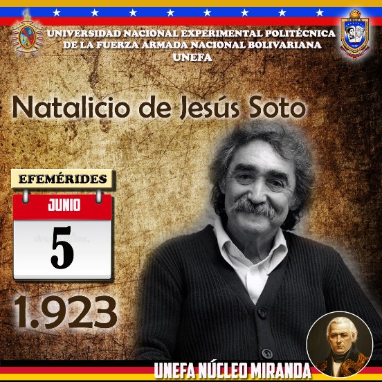 Nucleo_Miranda's tweet photo. UNEFA #NúcleoMiranda #Efemérides Un día como hoy, #5DeJunio pero en el año 1923, nace en Ciudad Bolívar Jesús Soto. Artista venezolano y uno de los máximos exponentes del arte cinético a nivel mundial. @angiolillofp @UNEFA_VRRC @Unefa_VEN @marchahil https://t.co/Twymvr75kN