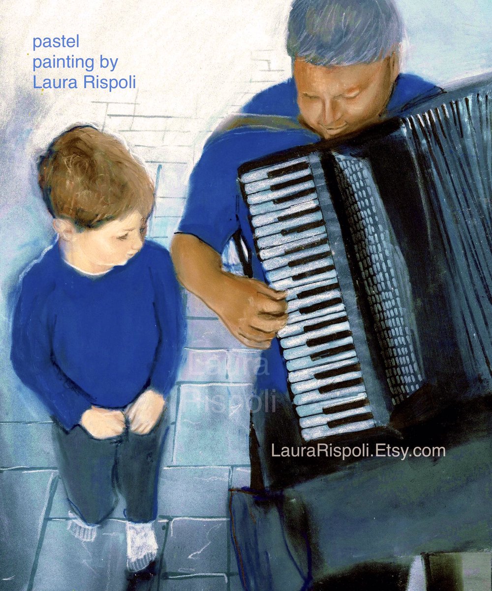 Happy birthday to my dad today! This painting is inspired by my dad playing accordion and my nephew dancing 🎶🥳 🙏Please Retweet🙏💙💙would love your comments ☺️ Love and Thanks to you! LauraRispoli.Etsy.com #dadArt #portraitart #dancingart #outlander #outlanderfan #dadgift