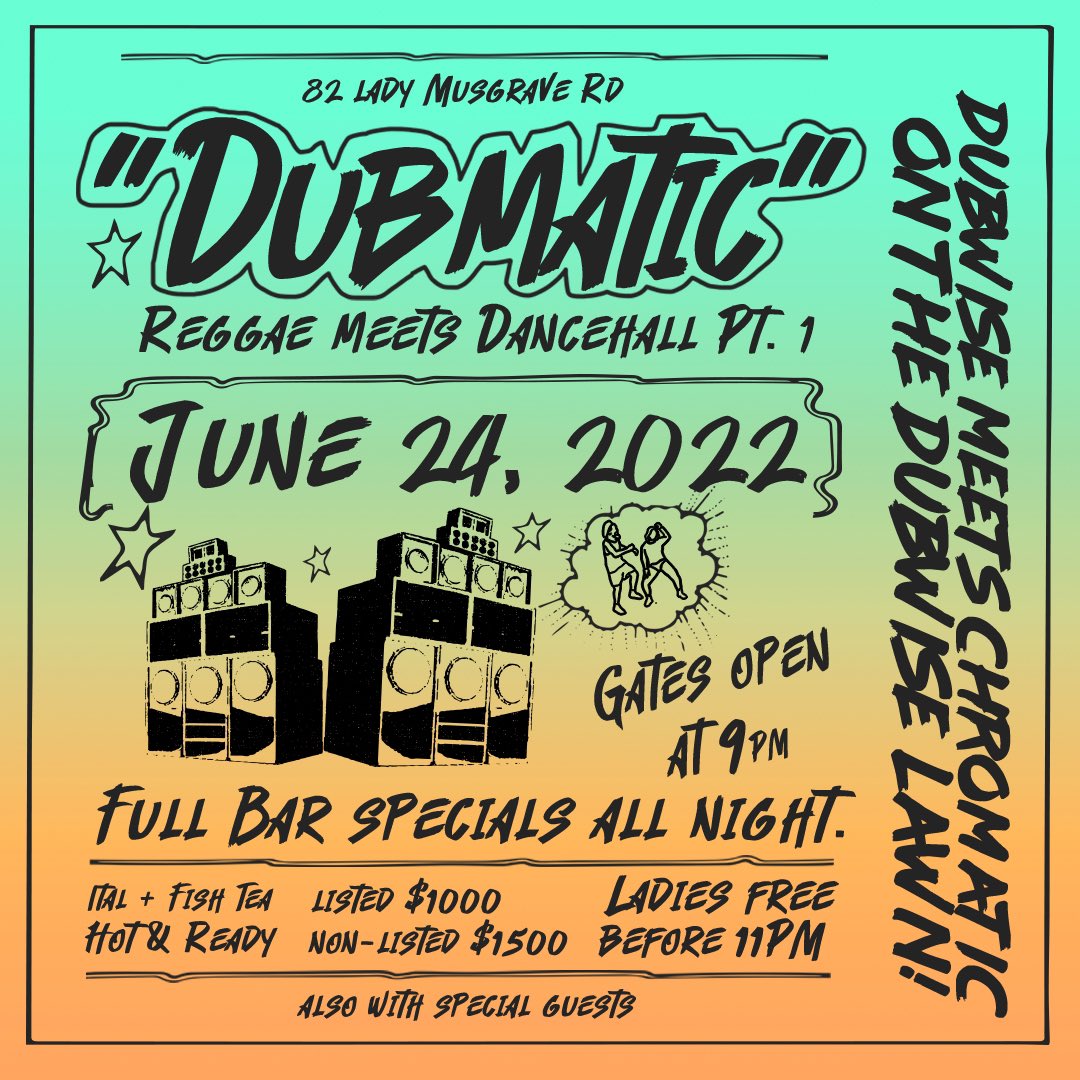 Reggae meets Dancehall 🔥// save the date - June 24 featuring #chromaticlive and <a href="/DubwiseJamaica/">Dubwise Jamaica</a> 💫 #dubwisejamaica #dubwisecafe #dubwise #chromaticlive #dubmatic