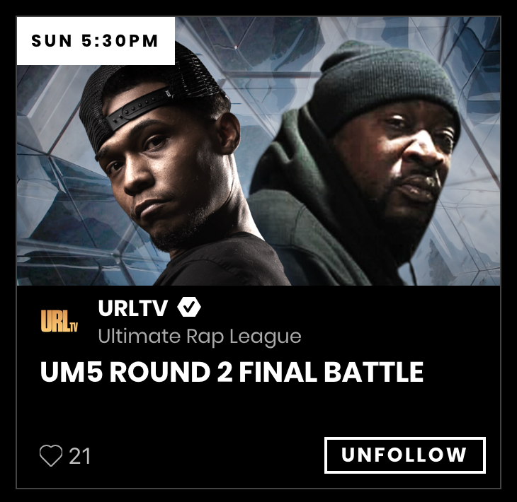 <a href="/JB_urltv/">JB | SMACK URLTV</a>  
<a href="/urltv/">Ultimate Rap League</a> 
<a href="/caffeine/">Caffeine</a> 
The Battle goes on at 5:30PM - EST
If you wanna watch it with me Caf.tv/Jayblac