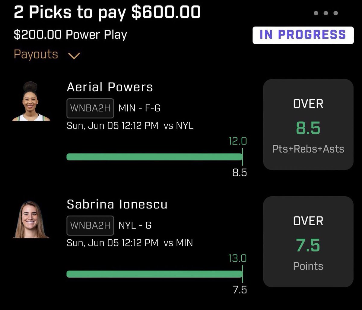 🆓🆓🆓🆓🆓🆓🧀🧀🧀🧀🧀 LFGGGG 13-2 on WNBA Props since started

-Bumps cleared as well

Aerial Powers ✅
Sabrina Ionesco✅
Natasha Howard✅

#GamblingTwiiter #NeverDepositAgain #PrizePicks