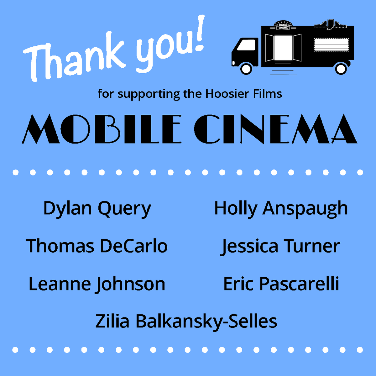 Hoosier_Films's tweet photo. THANK YOU to all who contributed in the past day! Dylan, Thomas, Leanne, Zilia, Holly, Jessica, Eric - we're so grateful for your support! Thanks to you, the Mobile Cinema is a big step closer to becoming a reality!
#hoosierfilms #mobilecinema #supportlocal #indiefilm https://t.co/qkVB4lQIyx