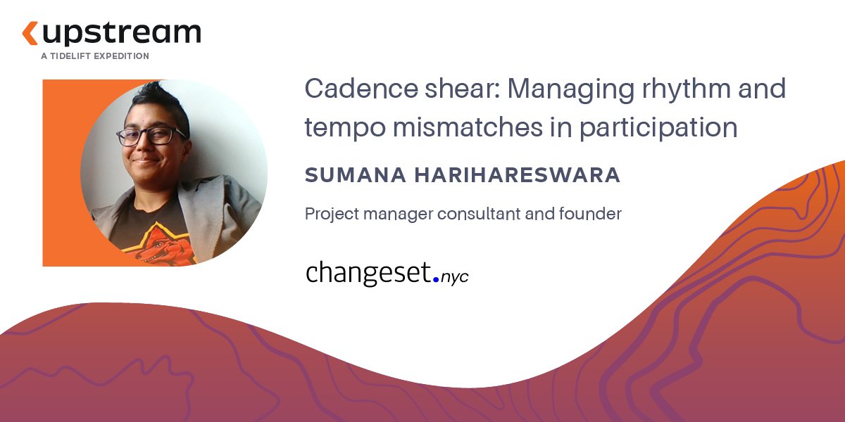 UpstreamOSS (@upstreamoss) on Twitter photo Join us for <a href="/UpstreamOSS/">UpstreamOSS</a> Tuesday, when <a href="/brainwane/">Sumana Harihareswara</a> discusses cadence shear: managing rhythm and tempo mismatches in participation. We’re excited to hear more. 👀
RSVP: bit.ly/3mdq8b7 Join us for <a href="/UpstreamOSS/">UpstreamOSS</a> Tuesday, when <a href="/brainwane/">Sumana Harihareswara</a> discusses cadence shear: managing rhythm and tempo mismatches in participation. We’re excited to hear more. 👀
RSVP: bit.ly/3mdq8b7
