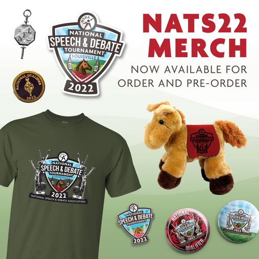 speechanddebate's tweet image. The store is open for orders! Whether you're cheering on our competitors from the couch, or giving a stellar on stage performance at #Nats22 you can take home a little piece of the tournament! Visit our website to order 👉  bit.ly/3IGmI9T