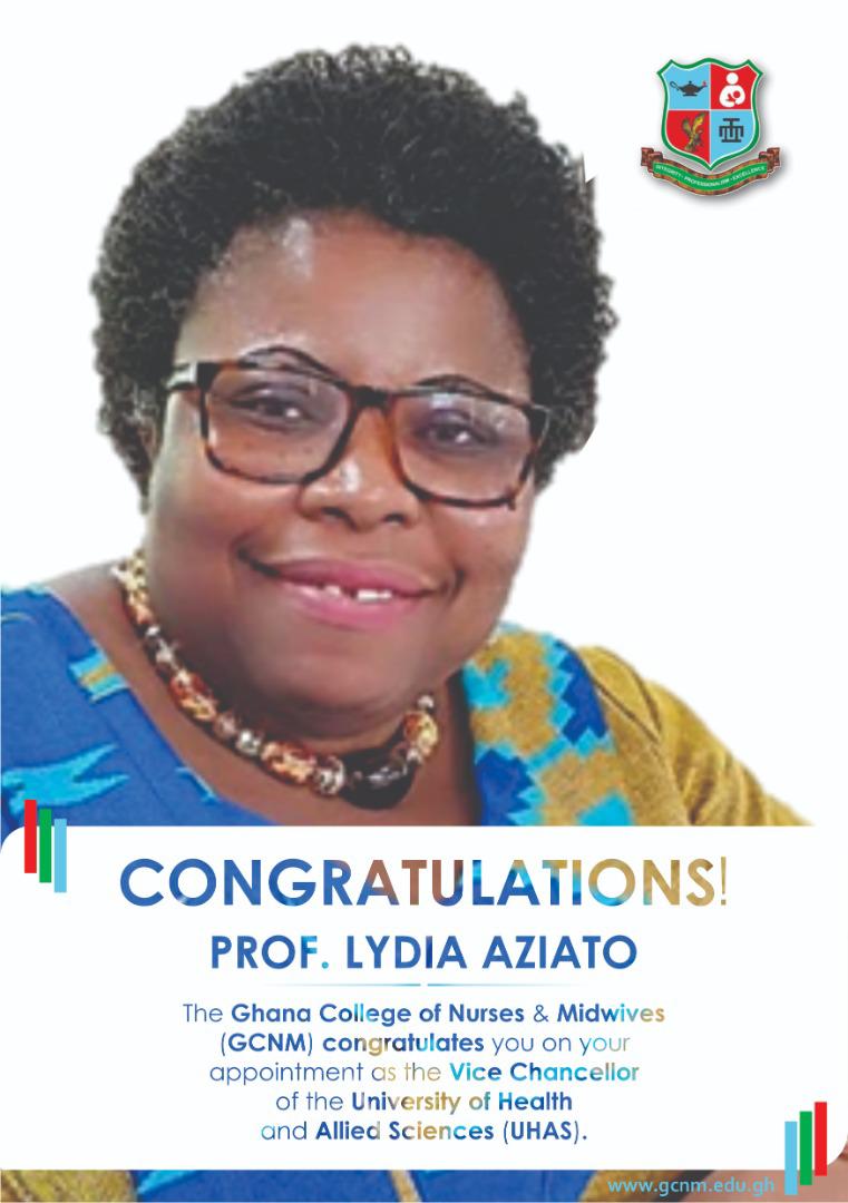 Prof <a href="/aziatol/">Prof. Lydia Aziato</a>, the President, Fellows and Management of  <a href="/gcnmgh/">Ghana College of Nurses and Midwives</a> celebrate you on your elevation to the office of VC <a href="/UHASGhana/">UHAS</a>. We will support you along the way and we know you will continue to make all #nurses and #midwives in #Ghana proud.  <a href="/_GHSofficial/">Ghana Health Service</a> <a href="/MidwivesGRMA/">Ghana Registered Midwives Association (GRMA)</a>