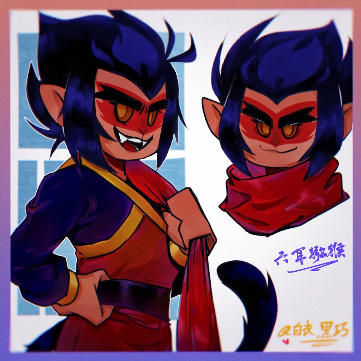 ssdsz778's tweet image. #Macaque #monkiekid #六耳猕猴 
P1:My friend's@heiqiao2 unpainted painting💕
P2:I try to use a new coloring method to draw this beautiful painting