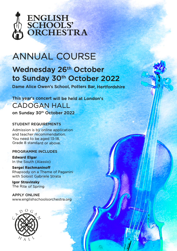 A few places remain on our annual course in October. If you are aged between 13 - 18 years, apply for your place to join other talented young musicians for what will be our most challenging repertoire to date!
englishschoolsorchestra.org/courses/2022.p… 
Bursaries available, please contact the ESO.