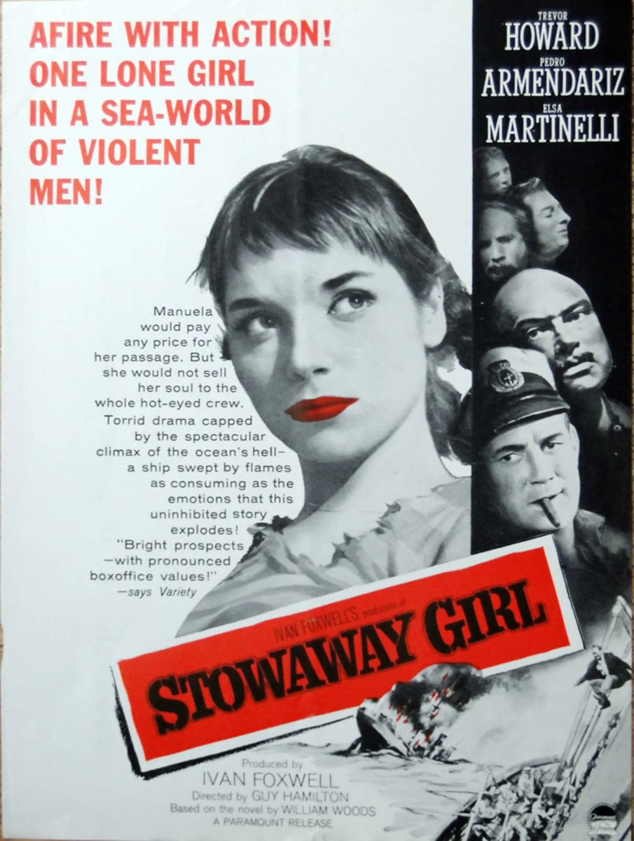 Afire With Action! #TrevorHoward #ElsaMartinelli #PedroArmendariz STOWAWAY GIRL (1957) Premiere 7pm. Co-stars #DonaldPleasence