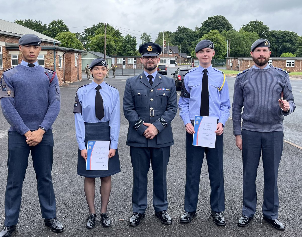 Congratulations to Cpl Rogers Top Student on the JNCO Course and Sgt Harper Top Student on the SNCO Course.

Pictured with the top students, Wing Cadet Warrant Officer, CWO Buckley and the Wing Warrant Officer.