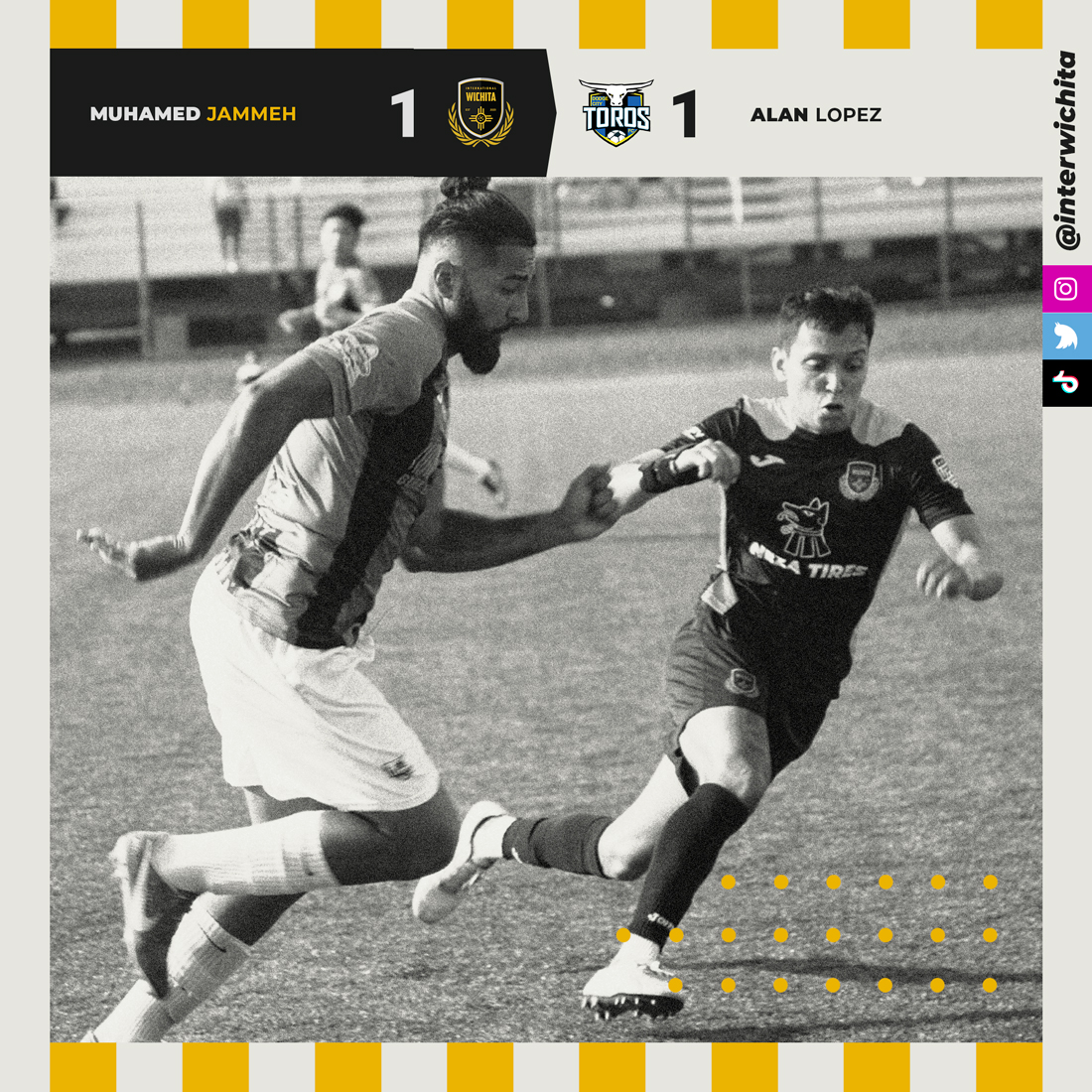 interwichita's tweet photo. As expected, it was a tight game between two titans yesterday and the points had to be split at full time against @DodgeCityToros. Thank you to all the fans who came out to support us 💛🖤 and our sponsors for believing in us. #UPSL #LetsGoUpSL #Joma #homestripes https://t.co/3dHlGZWhnf