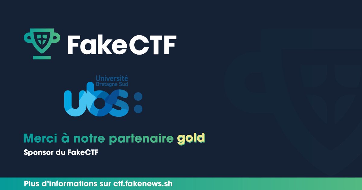 teamfakenews's tweet photo. Merci à @UBS_universite qui sponsorise le #FakeCTF !
En tant que sponsor #Gold, ils contribuent très fortement au bon fonctionnement de l'évènement.
https://t.co/2kXZ7NJYc1 https://t.co/jWW8IkIR49