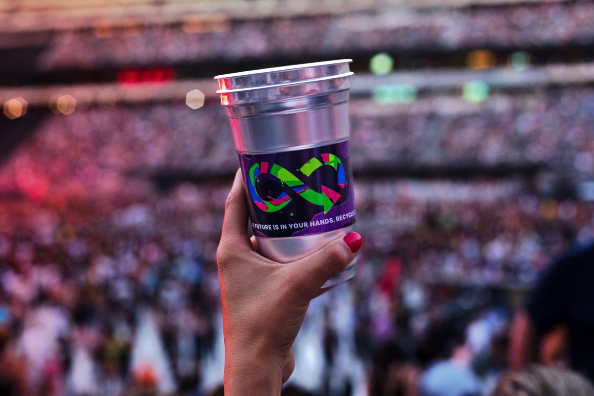 coldplay's tweet photo. We’re using @BallAluminumCup to reduce the waste impact of the Music Of The Spheres World Tour. Made from 90% recycled material, these cups can be refilled and recycled infinitely to replace thousands of single-use plastic cups. https://t.co/Tt90WYMG8Q https://t.co/lwvHZXIBS2