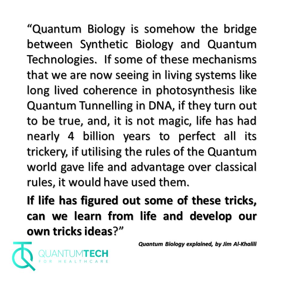 "If life has figured out some of these tricks, "can we learn from life and develop our own tricks ideas ? "
- a quote by Jim Al-Kalili, on his interview:
"Quantum Biology explained"

#quantumbiology #qt4hc #quantumtechforhealthcare
 
Link to interview : lnkd.in/g5WKZkQk