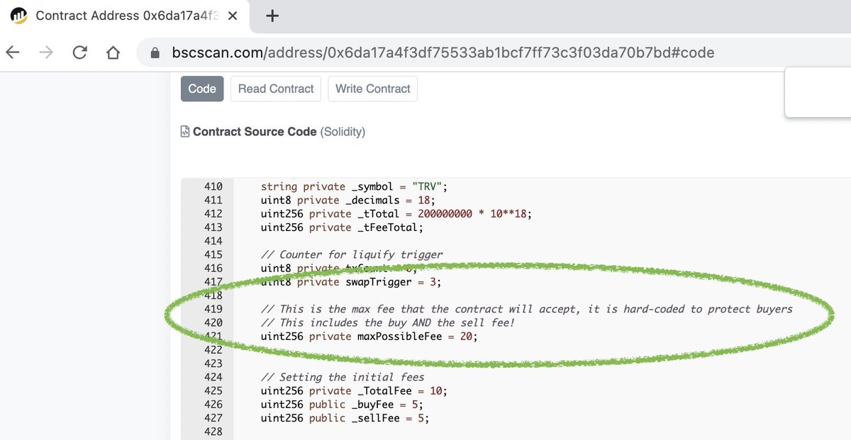 TheStevenOne's tweet photo. RE: @coingecko "warning" and @triveum with variable tax rate.

Max tax rate for #triveum contract = 20%.  Worst case scenario, tax is set at 20% buy &amp; 0% sell...or vice versa 0% buy &amp; 20% sell.  

In all likelihood, 10% buy &amp; 10% sell, still cheaper than @bitgertbrise #blockchain https://t.co/r0OD9gACeO